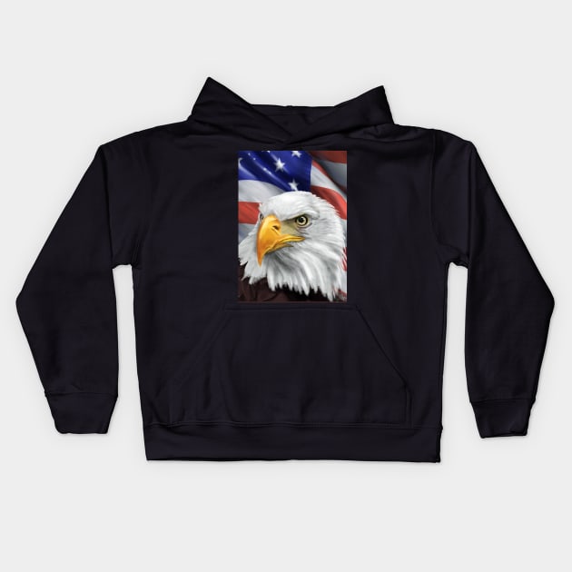 Patriotic American Flag and Bald Eagle Art Kids Hoodie by abbottcartoons